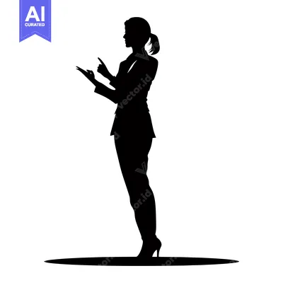 Aset premium populer: Silhouette of a Woman in a Suit and Heels Pointing Upwards