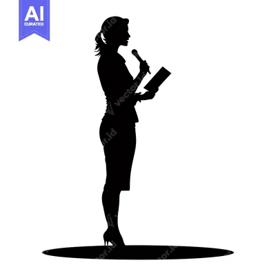 Aset desain premium: Silhouette of a woman speaking into a microphone