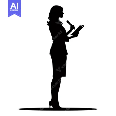 Premium design asset: Silhouette of a Woman Speaking into a Microphone with Notes