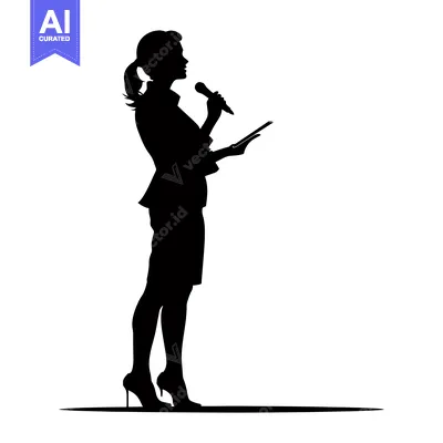Premium design asset: Silhouette of a Woman Speaking with a Microphone