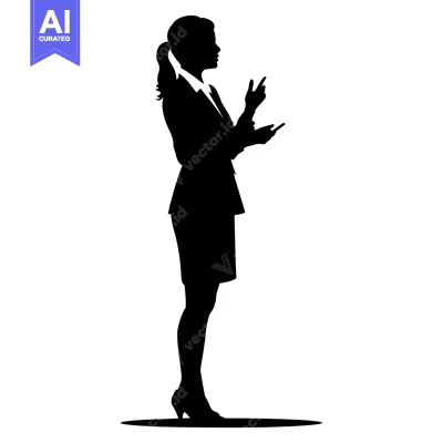 Aset premium populer: Silhouette of a Woman in Business Attire Presenting