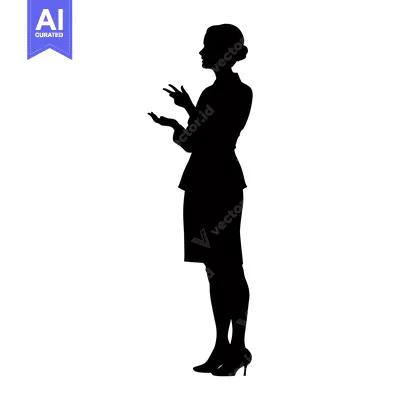 Silhouette of a Woman in Business Attire Gesturing with Her Hands
