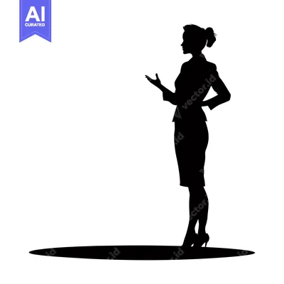 Silhouette of a Woman in a Business Suit Gesturing with Her Hand
