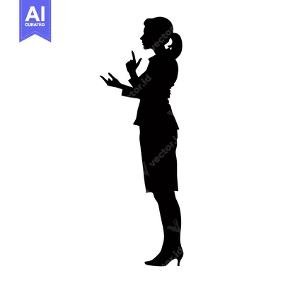 Premium design asset: Silhouette of a Woman in Business Attire Pointing Upward