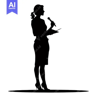 Aset desain premium: Silhouette of a Woman Speaking with a Microphone