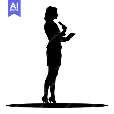 Aset desain premium: Silhouette of a Woman Speaking into a Microphone with Notes