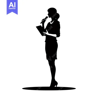 Popular premium asset: Silhouette of a Woman Speaking with a Microphone and Holding a Noteboo
