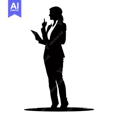 Aset premium populer: Silhouette of a Businesswoman Holding a Tablet and Pointing Upward