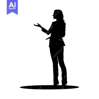 Aset premium populer: Silhouette of a woman in a business suit standing on a stage with her