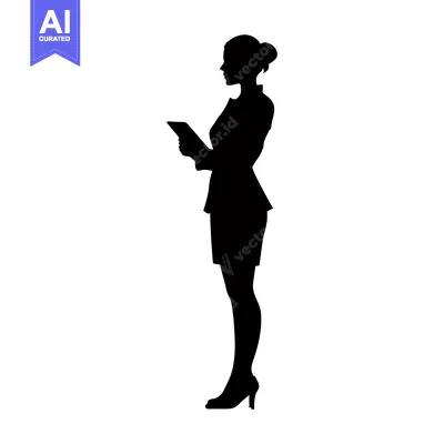Aset desain premium: Silhouette of a Woman in a Suit Holding a Tablet