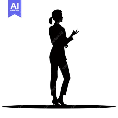 Silhouette of a Woman in a Suit Gesturing with Her Right Hand