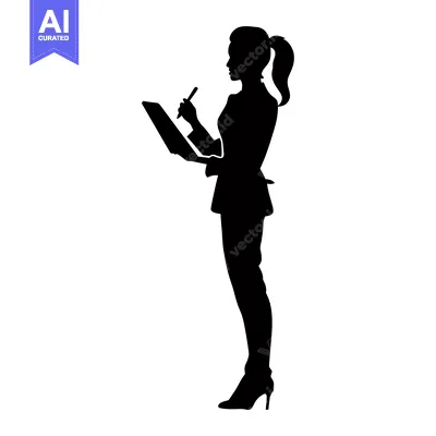 Aset desain premium: Silhouette of a woman writing on a tablet with a pen