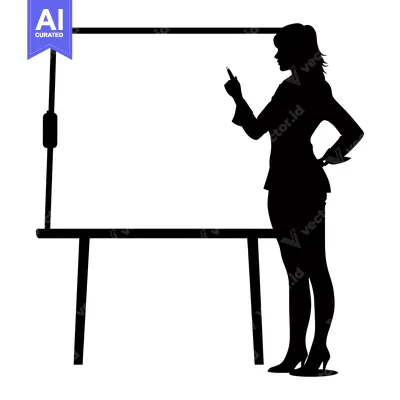 Aset desain premium: Silhouette of a Woman Presenting on a Whiteboard