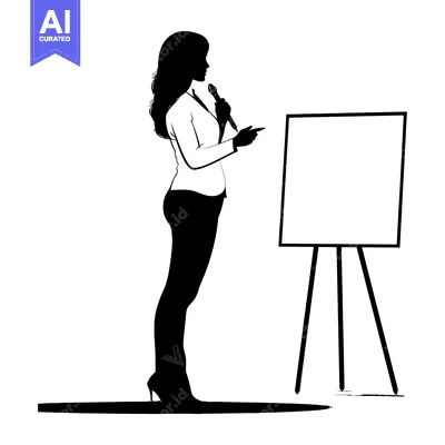 Aset premium populer: Silhouette of a Woman Presenting with a Microphone and Whiteboard