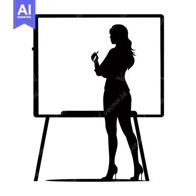 Aset desain premium: Silhouette of a Woman Presenting on a Whiteboard