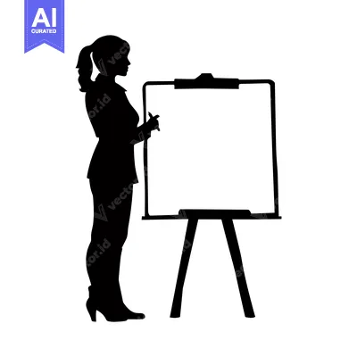 Aset desain premium: Silhouette of a Woman Writing on a Whiteboard