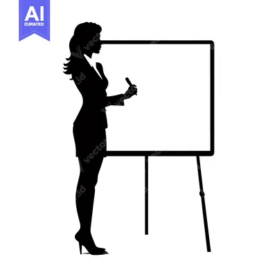 Aset desain premium: Silhouette of a Businesswoman Presenting on a Whiteboard