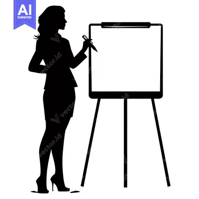 Aset desain premium: Silhouette of a Woman Writing on a Whiteboard