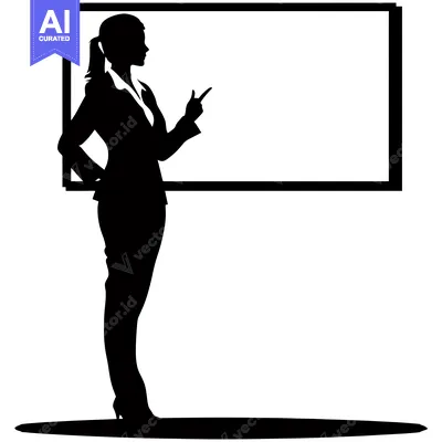 Silhouette of a Businesswoman Presenting at a Whiteboard