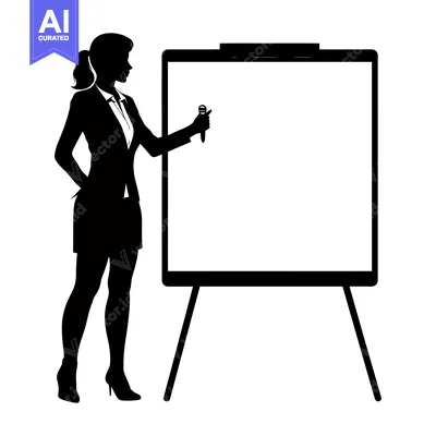 Silhouette of a Businesswoman Presenting with a Microphone and Whitebo