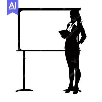 Aset desain premium: Silhouette of a Woman Presenting in Front of a Whiteboard