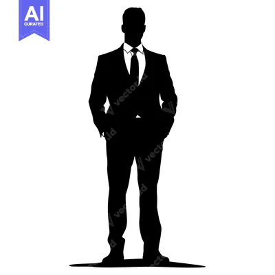 Aset desain premium: Silhouette of a Man in a Suit Standing with Hands in Pockets