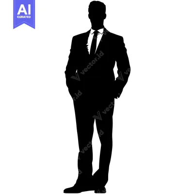 Aset desain premium: Silhouette of a Man in a Suit with Hands in Pockets