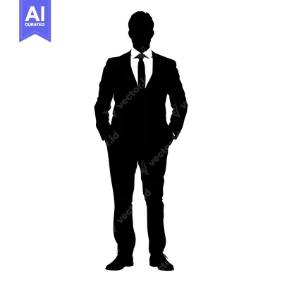 Aset desain premium: Silhouette of a Man in a Suit with Hands in Pockets
