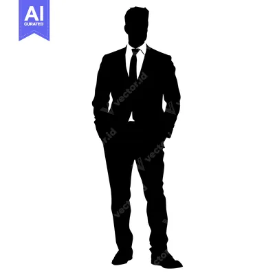 Aset premium populer: Silhouette of a man in a suit with his hands in his pockets