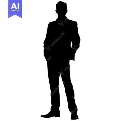Premium design asset: Silhouette of a Man in a Suit Standing with Hands in Pockets