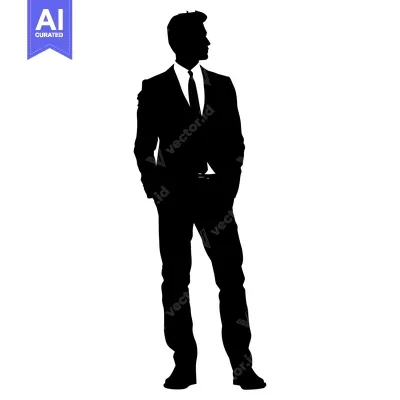 Aset premium populer: Silhouette of a man in a suit standing with hands in his pockets.