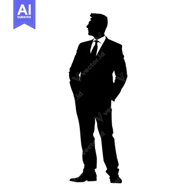 Aset premium populer: Silhouette of a Man in a Suit Standing with Hands in Pockets