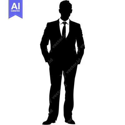 Aset desain premium: Silhouette of a Man in a Suit with Hands in Pockets
