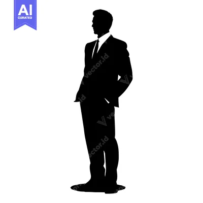 Aset desain premium: Silhouette of a Man in a Suit Standing with Hands in Pockets