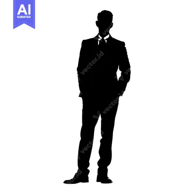 Aset desain premium: Silhouette of a Man in a Suit with Hands in Pockets