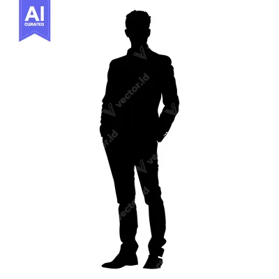 Aset premium populer: Silhouette of a man in a suit standing with hands in his pockets.