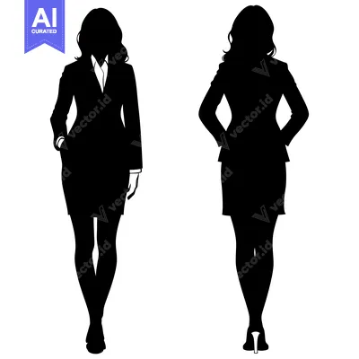 Popular premium asset: Silhouette of a Woman in a Suit, Standing in Two Poses