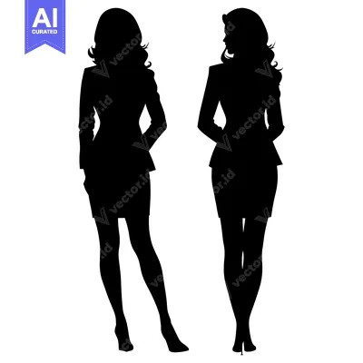 Popular premium asset: Two Female Silhouettes Facing Opposite Directions in Business Attire