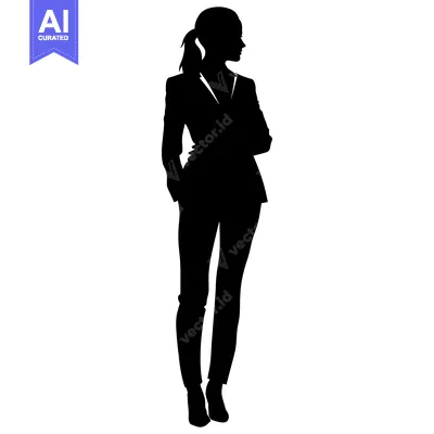 Aset desain premium: Silhouette of a Woman in a Suit Standing with Arms Crossed