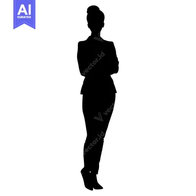 Aset desain premium: Silhouette of a Woman in a Suit Standing with Arms Crossed