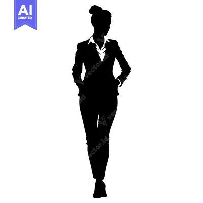 Aset desain premium: Silhouette of a Woman in a Suit with Hands in Pockets