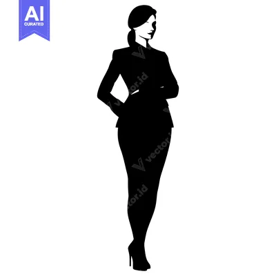 Aset desain premium: Silhouette of a Woman in a Suit Standing with Arms Crossed