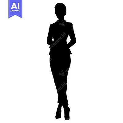Aset premium populer: Silhouette of a Woman in a Suit Standing with Hands Behind Her Back