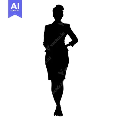 Aset premium populer: Silhouette of a Woman in a Business Suit Standing with One Hand on Her