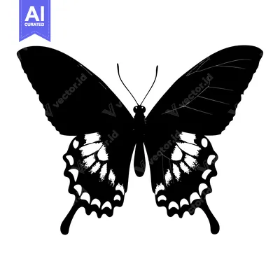 Aset desain premium: Black and White Silhouette of a Butterfly with White Spots on Its Wing