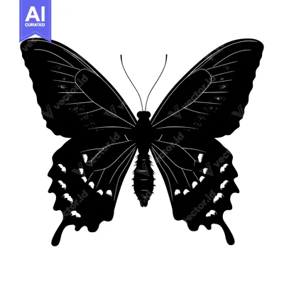 Aset premium populer: Black and White Silhouette of a Butterfly with Detailed Wings