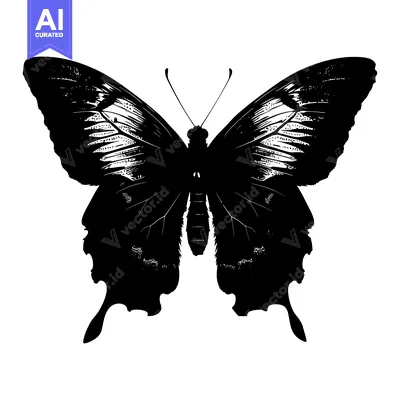 Popular premium asset: Black and White Silhouette of a Butterfly with Detailed Wings