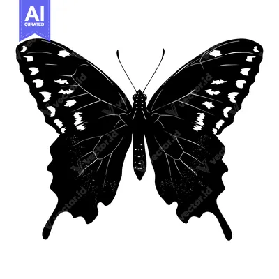 Popular premium asset: Black and White Silhouette of a Butterfly with White Spots on its Wing
