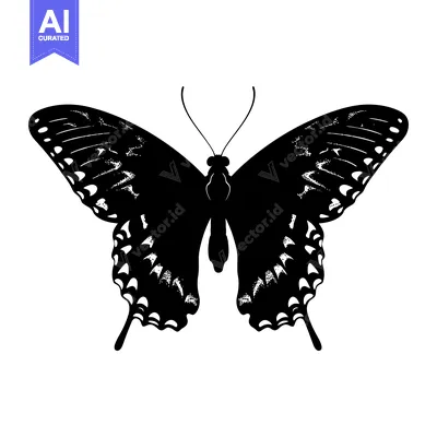 Premium design asset: Black and White Silhouette of a Butterfly with Spread Wings