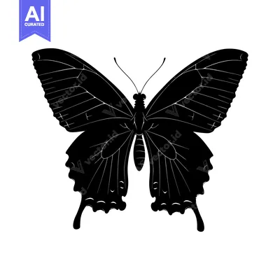 Aset desain premium: Black and White Silhouette of a Swallowtail Butterfly